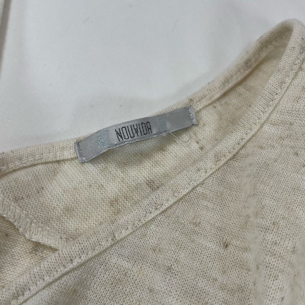 Nouvida Twist Front Linen Blend Top Cream Beige Large Women's Made in USA - Picture 3 of 6